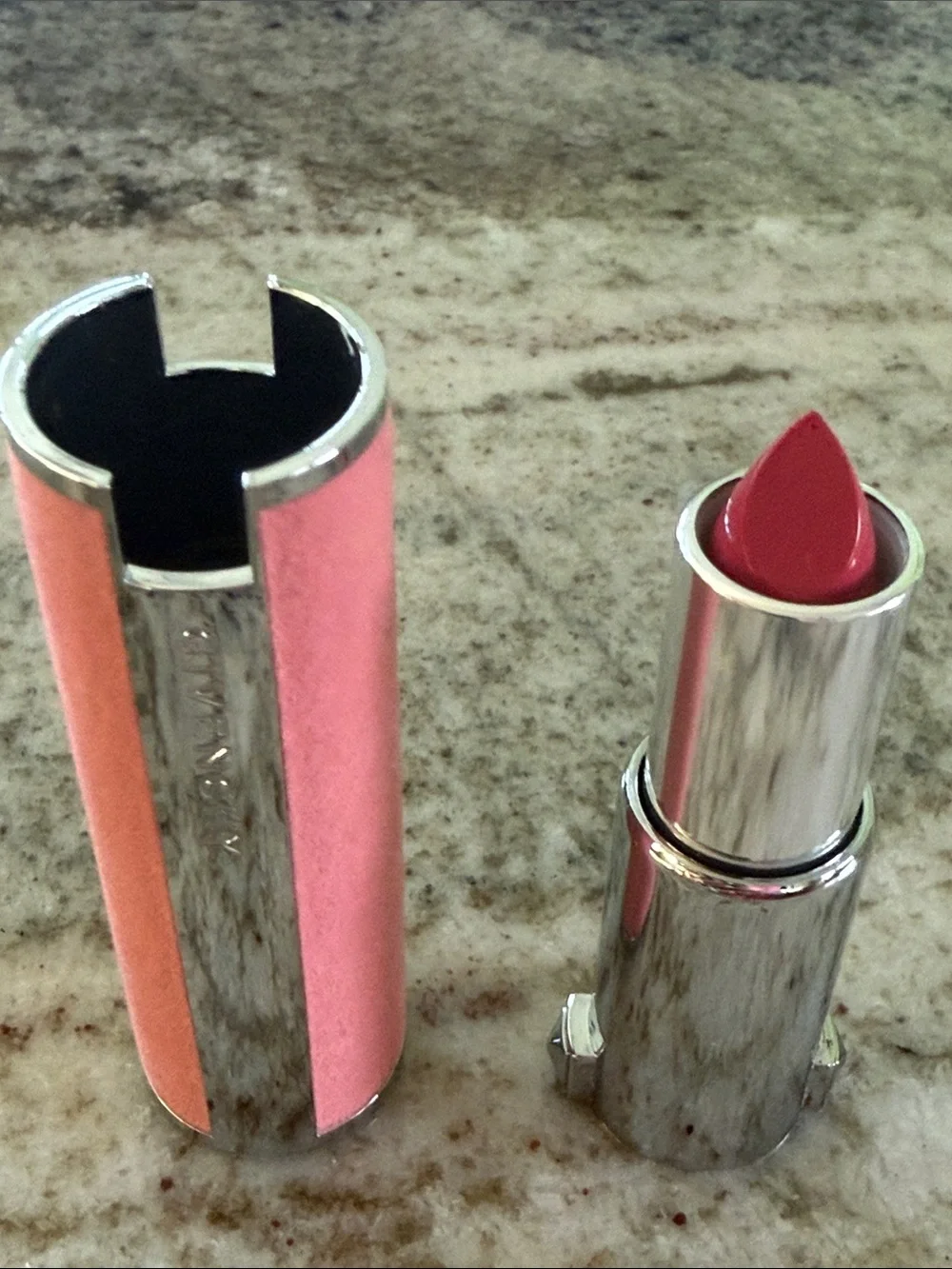 Givenchy Pink Velvet Lipstick Case with Silver Trim